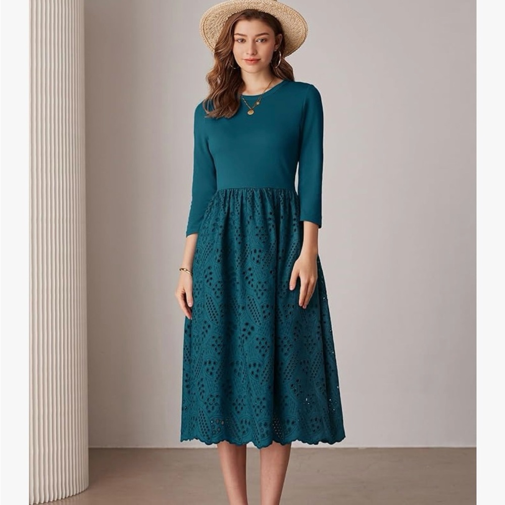 Grace Karin Blue A-Line Midi Dress for Casual Resort Wear